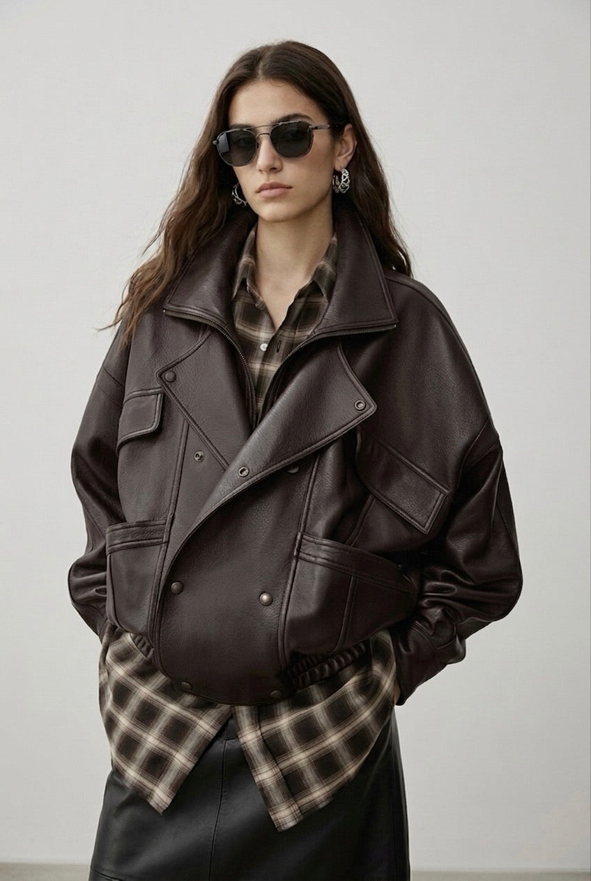 Veste similicuir oversize 870 Choco