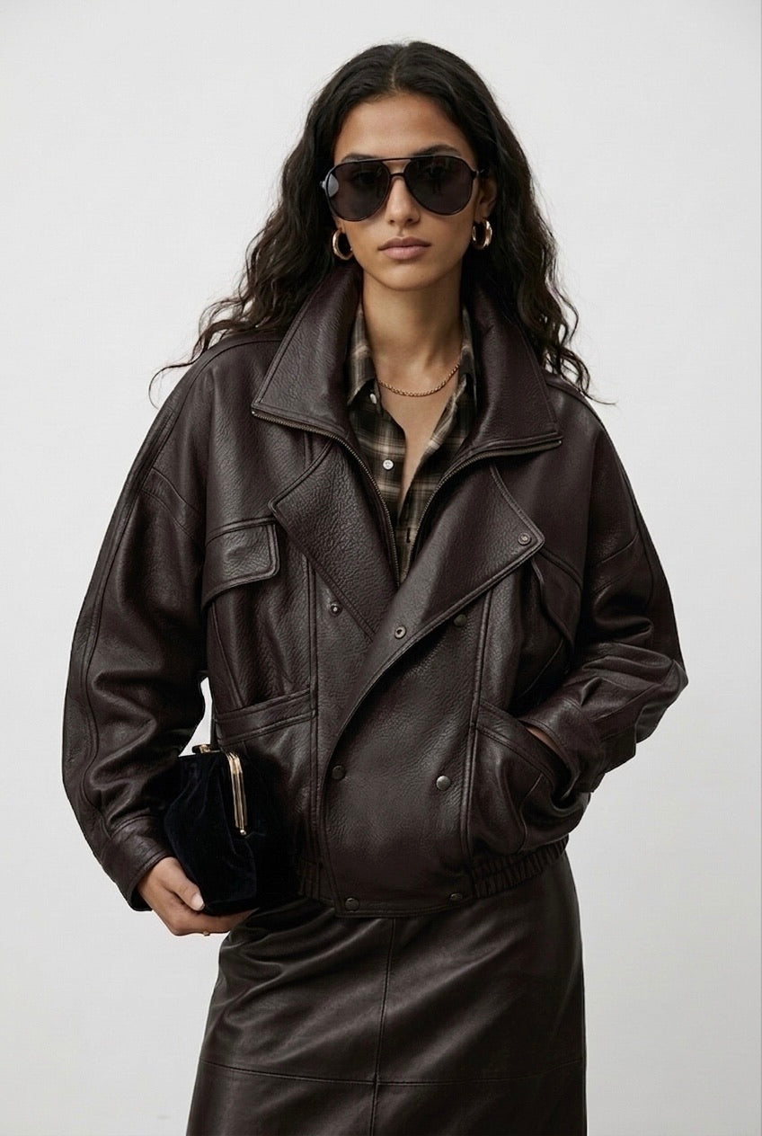 Veste similicuir oversize 870 Choco