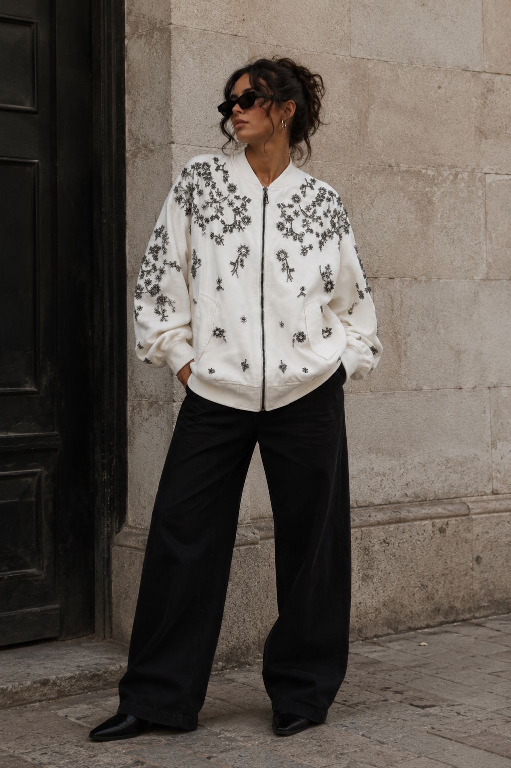 Bomber brodes strass Blanc HQ001