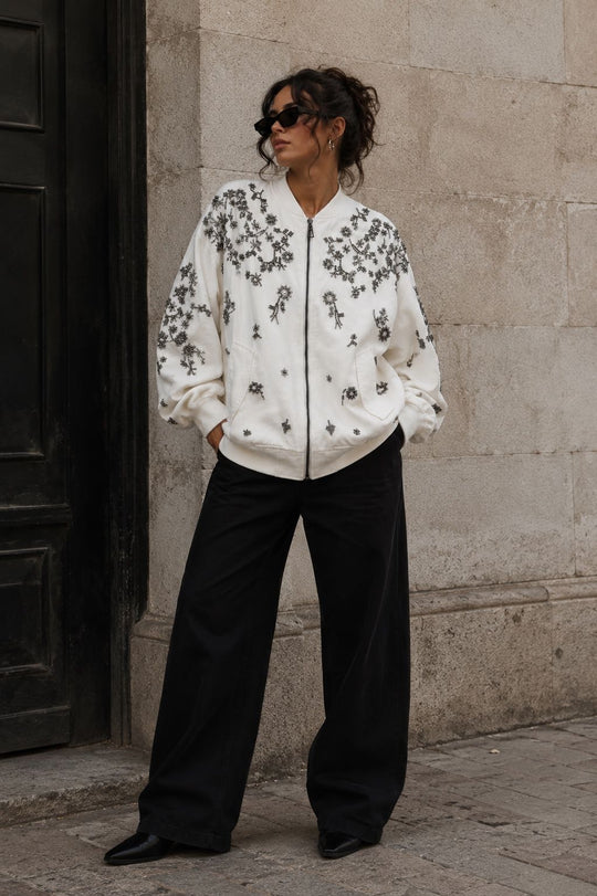 Bomber brodes strass Blanc HQ001
