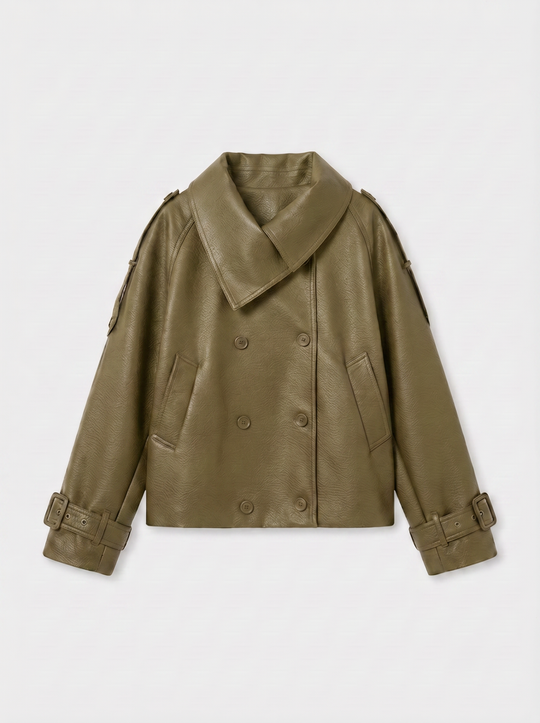 Veste similicuir col montant Vert 9514