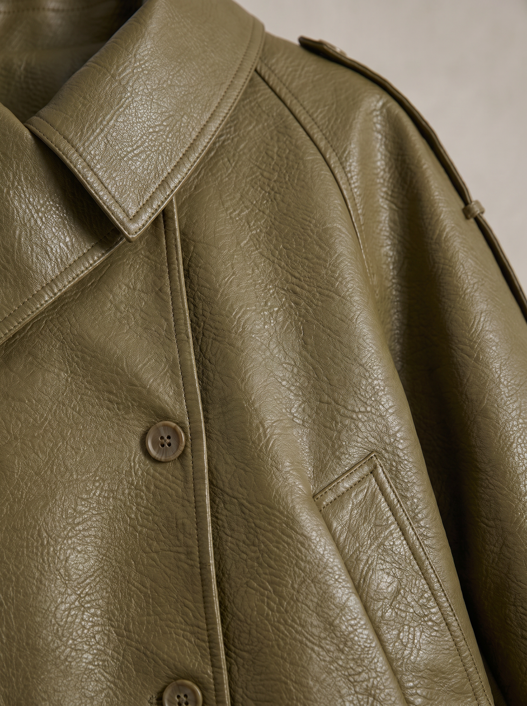 Veste similicuir col montant Vert 9514