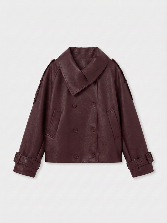 Veste similicuir col montant bordeaux 9514