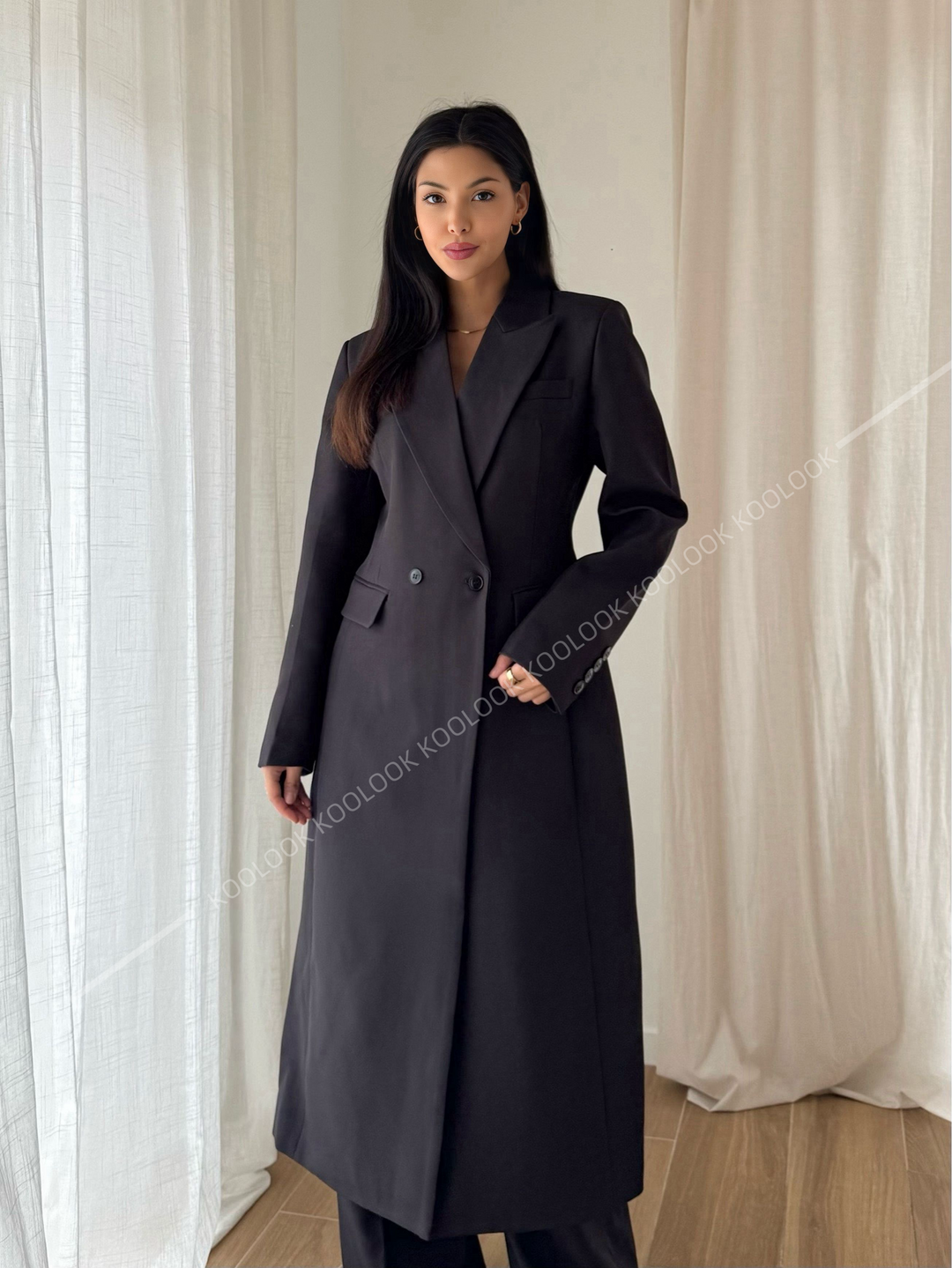 Manteau blazer long cintré 7054 Noir