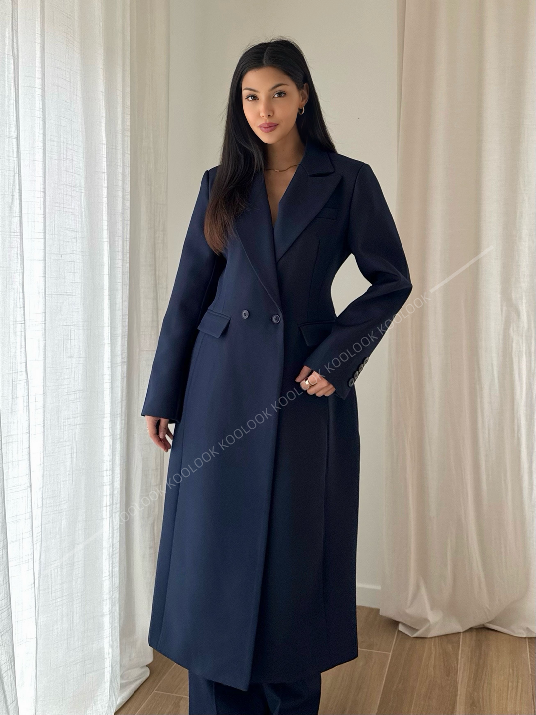 Manteau blazer long cintré 7054 Bleu marine