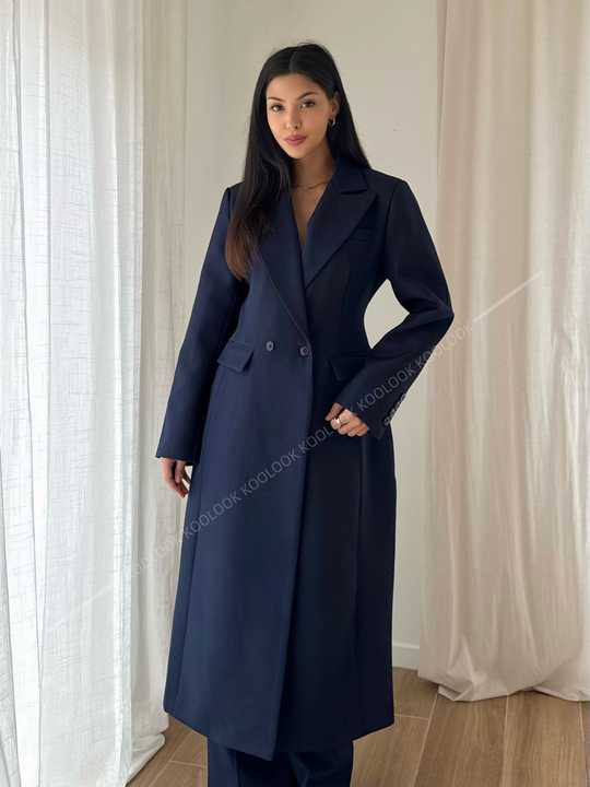 Manteau blazer long cintré 7054 Bleu marine