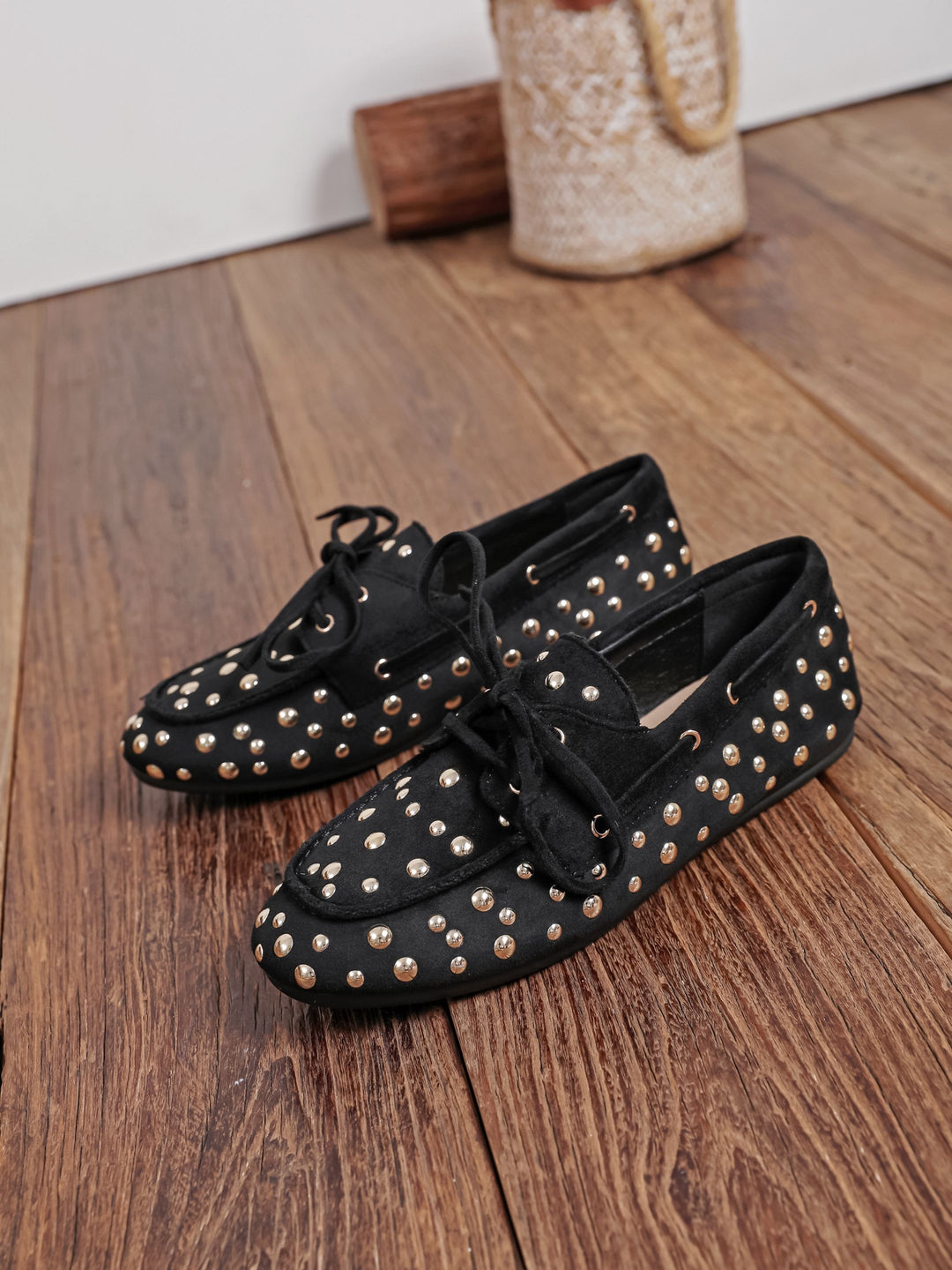 Ballerines daim Noir clouté or X5-588