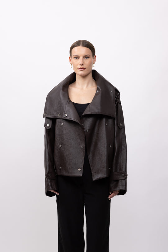 Veste similicuir grand col 8845 Noir