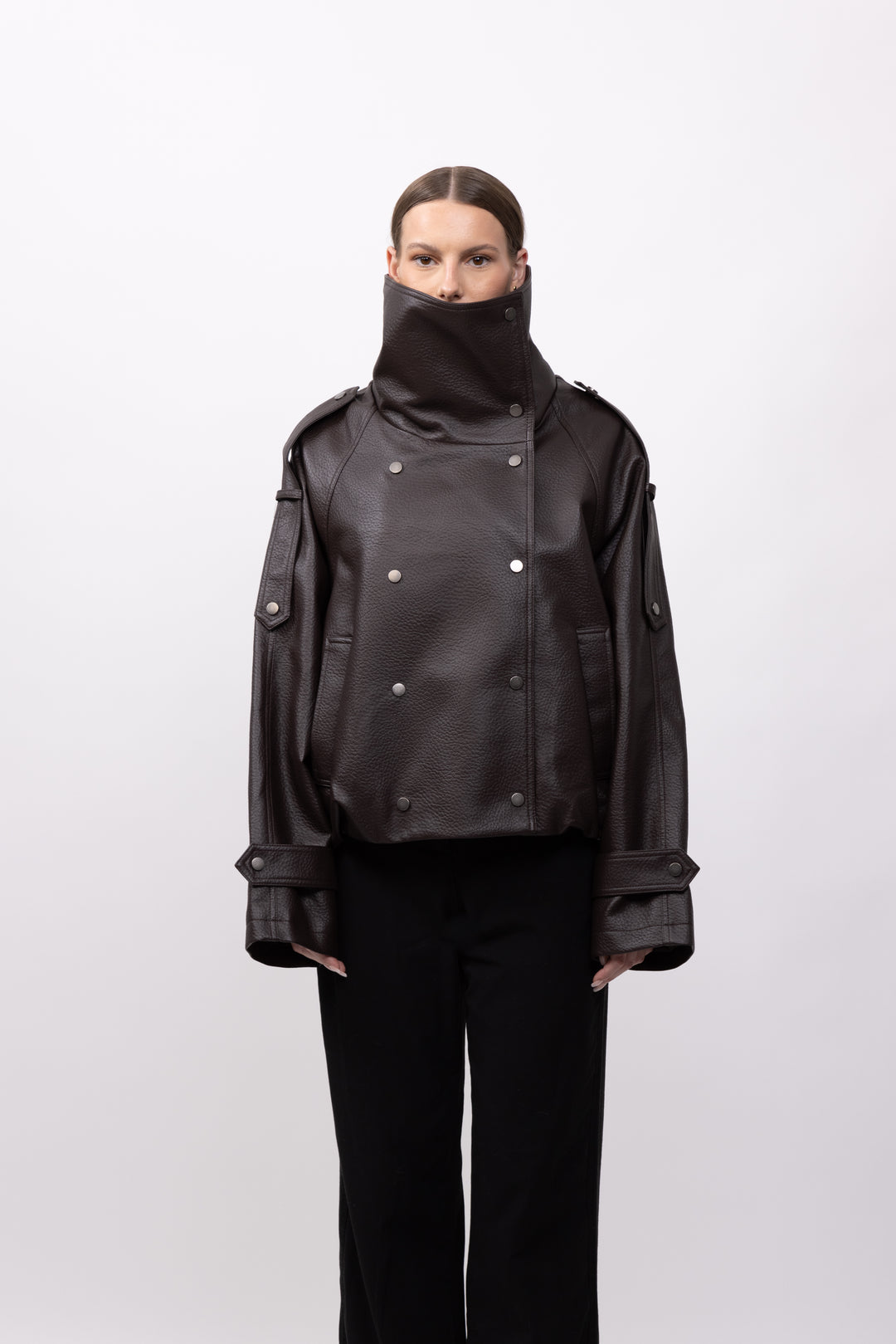 Veste similicuir grand col 8845 Noir