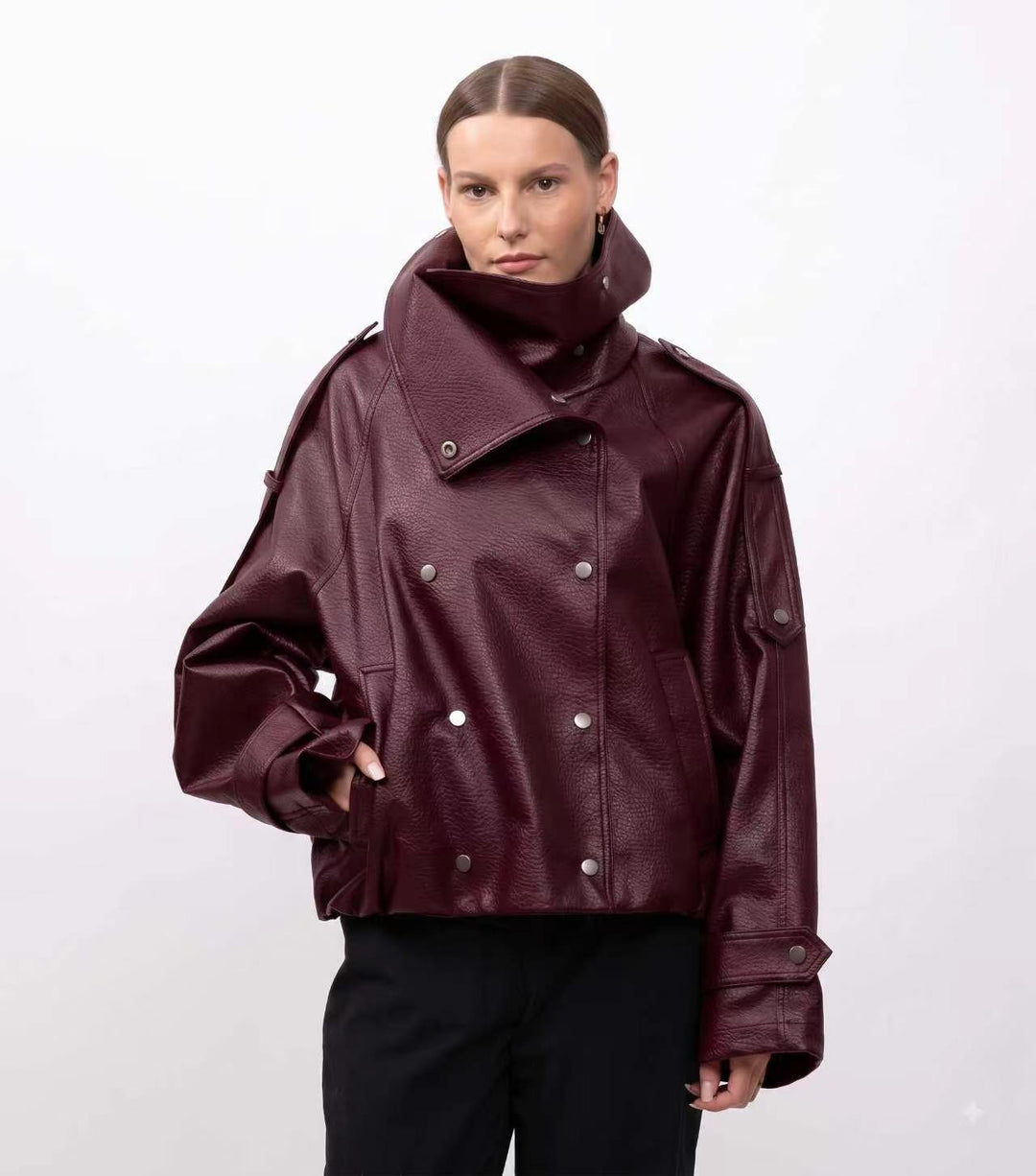 Veste similicuir grand col 8845 Bordeaux