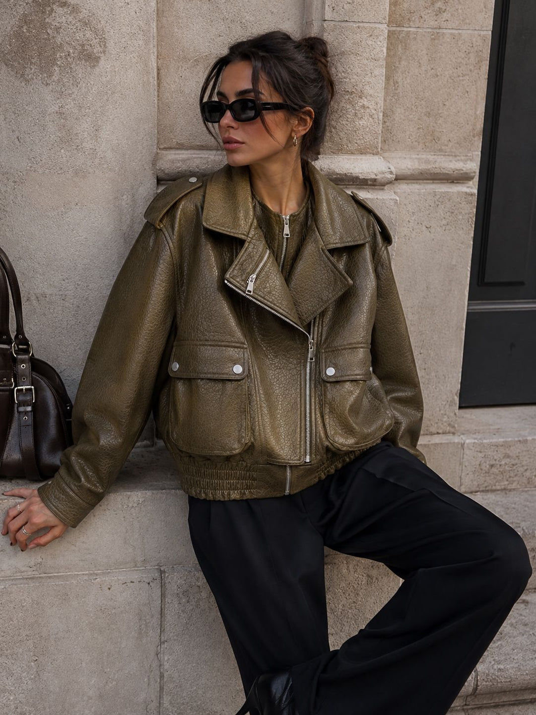 Veste similicuir Kaki 202369