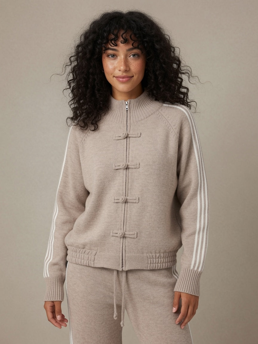 Pull taupe manches bandes 26629