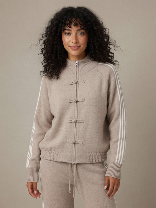 Pull taupe manches bandes 26629