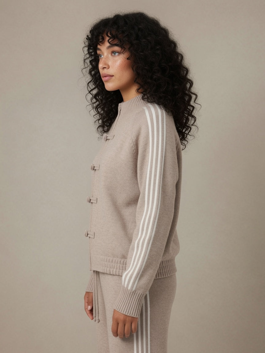 Pull taupe manches bandes 26629