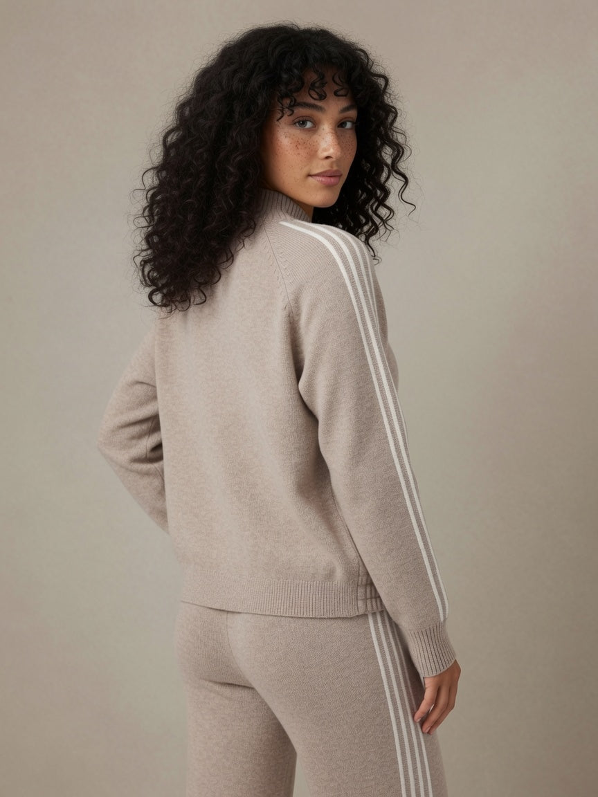 Pull taupe manches bandes 26629