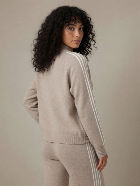 Pull taupe manches bandes 26629