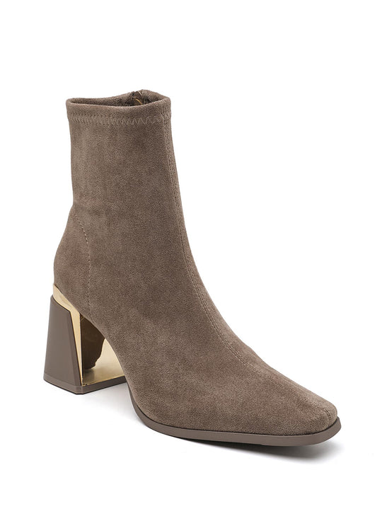 Bottine effet Daim talon carré 2908A Taupe(khaki)