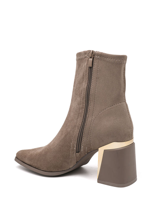 Bottine effet Daim talon carré 2908A Taupe(khaki)