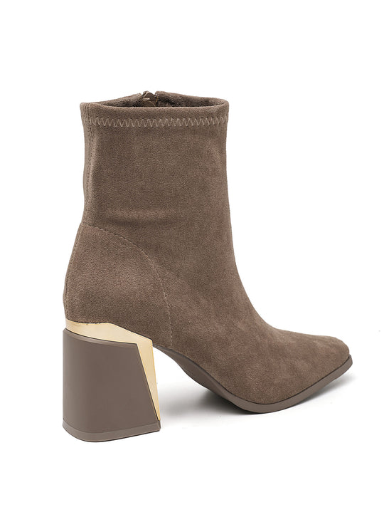Bottine effet Daim talon carré 2908A Taupe(khaki)