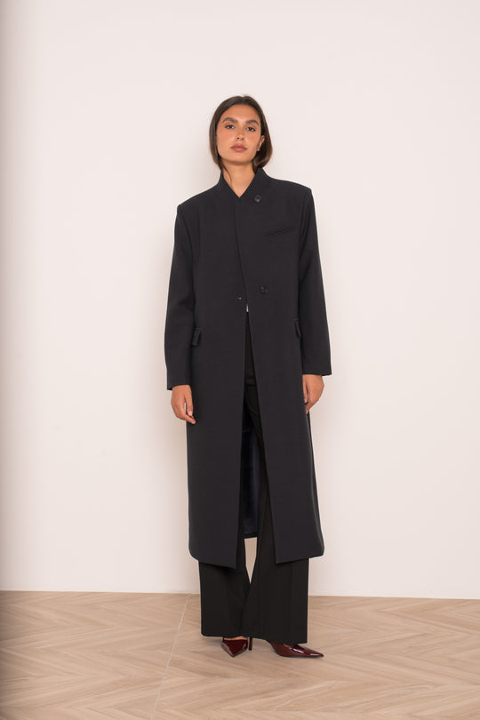 Manteau Blazer long V26168 Bleu nuit