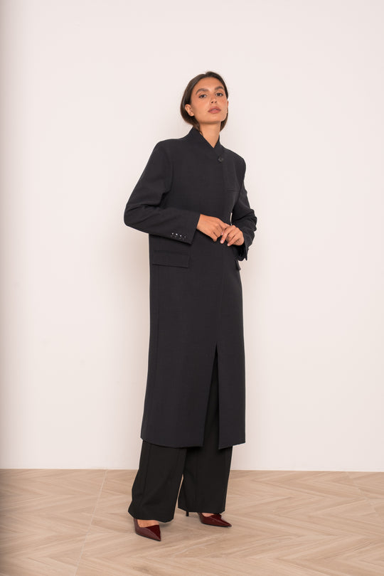 Manteau Blazer long V26168 Bleu nuit