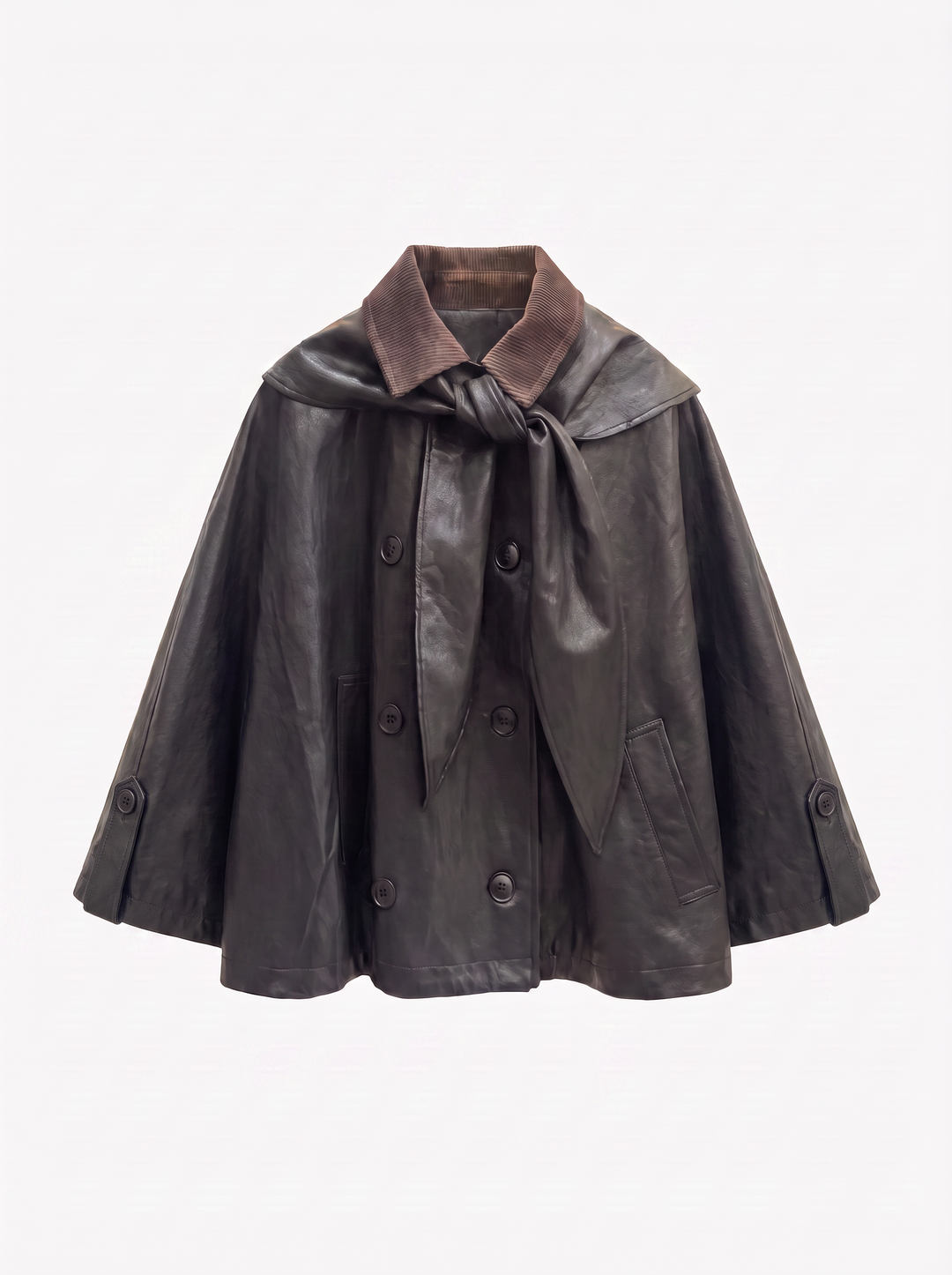 Veste cape similicuir col attachés H2039 Choco