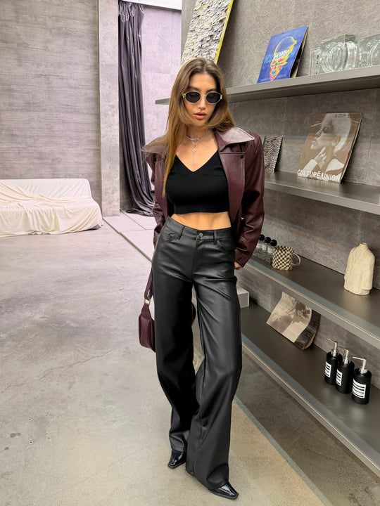 Pantalon Wide Simili cuir Noir 6088 (extra long)