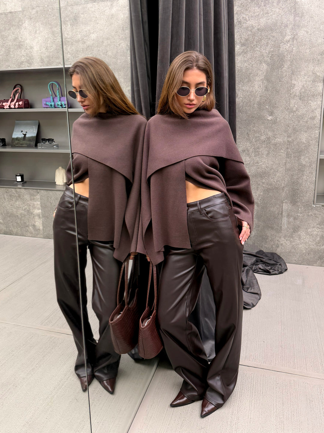 Pantalon Wide Simili cuir Choco 6088 (extra long)