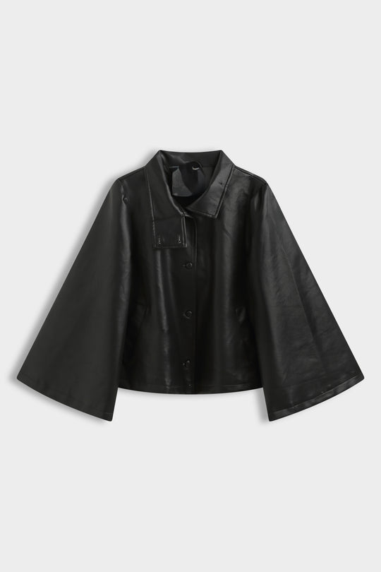 Veste similicuir manches larges Noir Cv2220