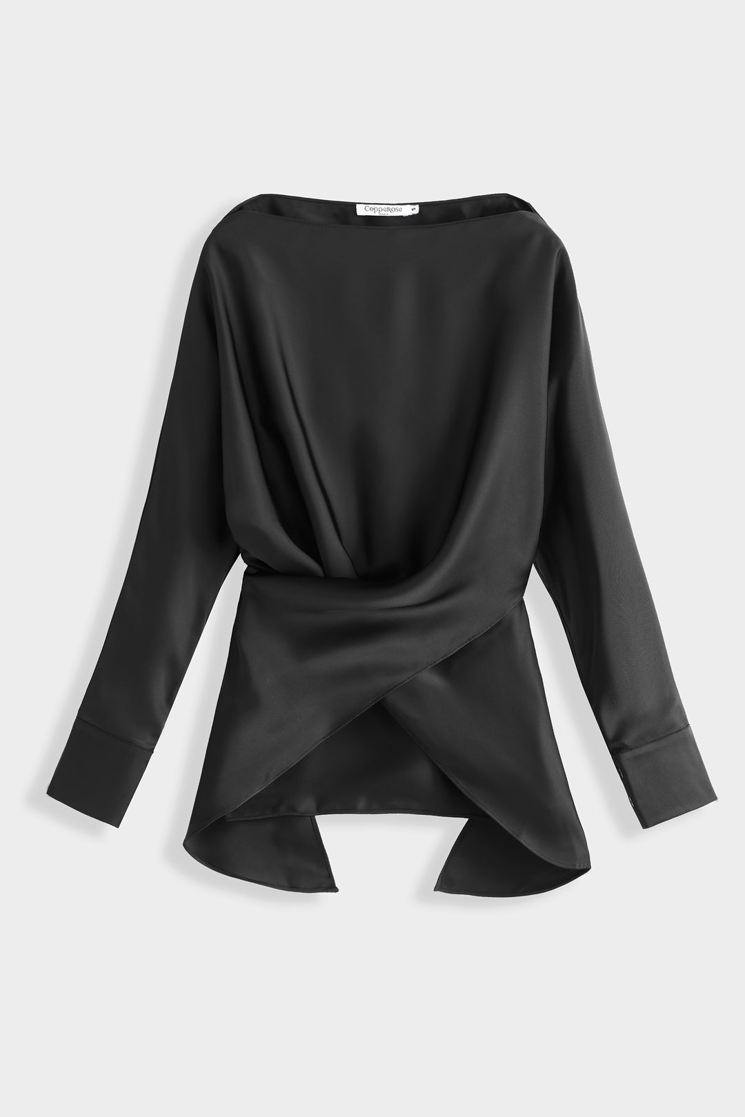 Blouse satin drapée attachée Noir 9738