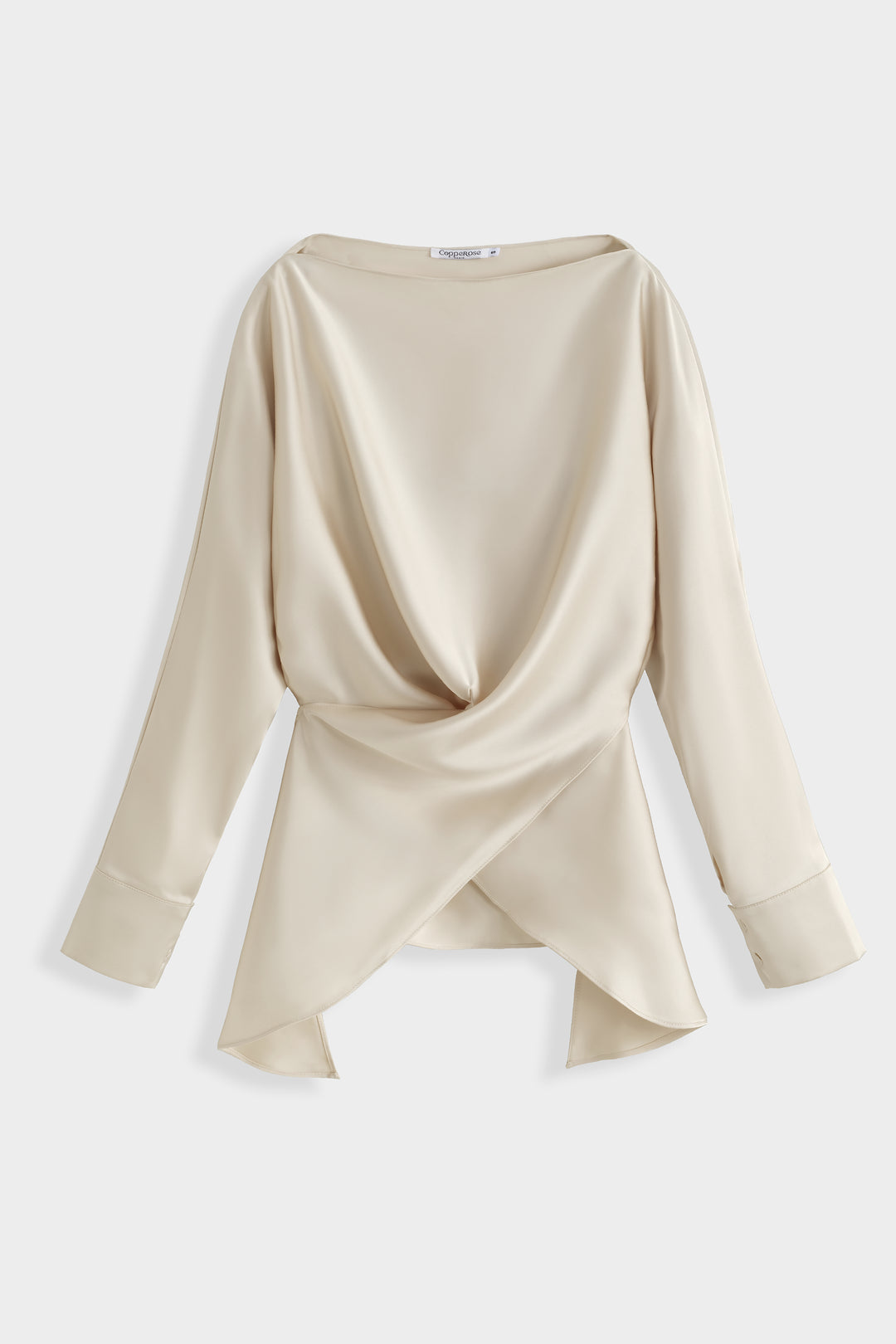 Blouse satin drapée attachée Beige 9738