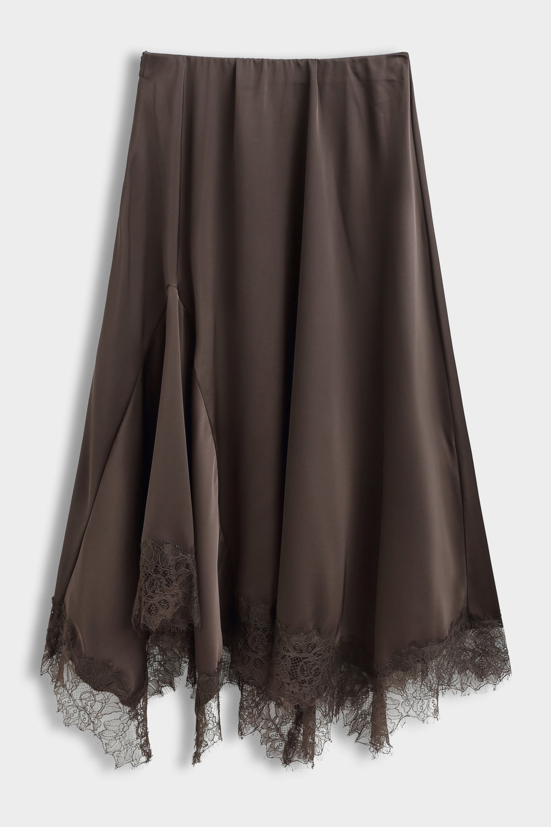 Jupe satina volant aux dentelles Choco 9793