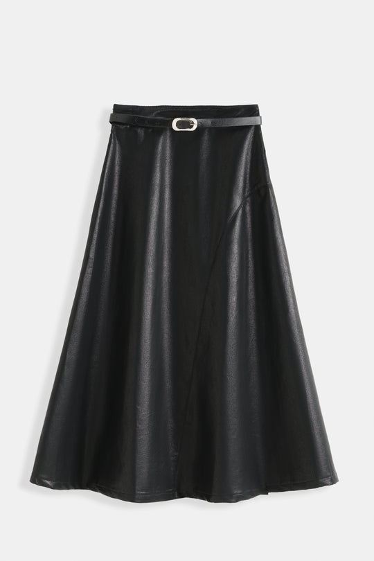 Jupe similicuir évasée Noir 9729
