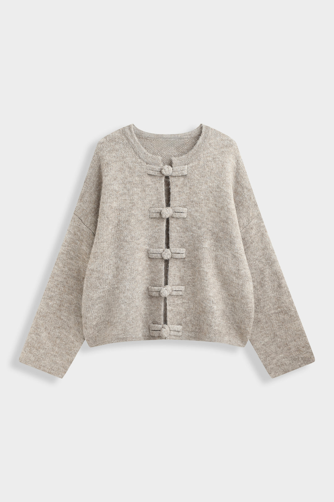 Pull gilet boutons asiatique En Taupe 91070