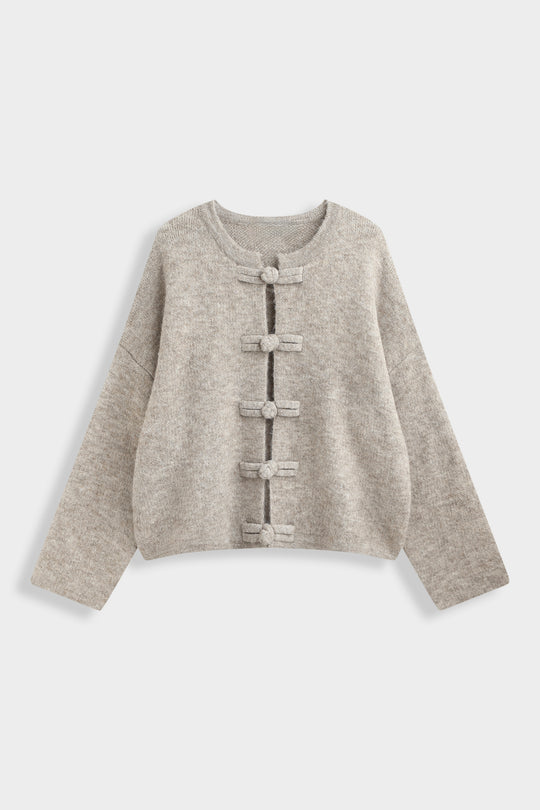 Pull gilet boutons asiatique En Taupe 91070