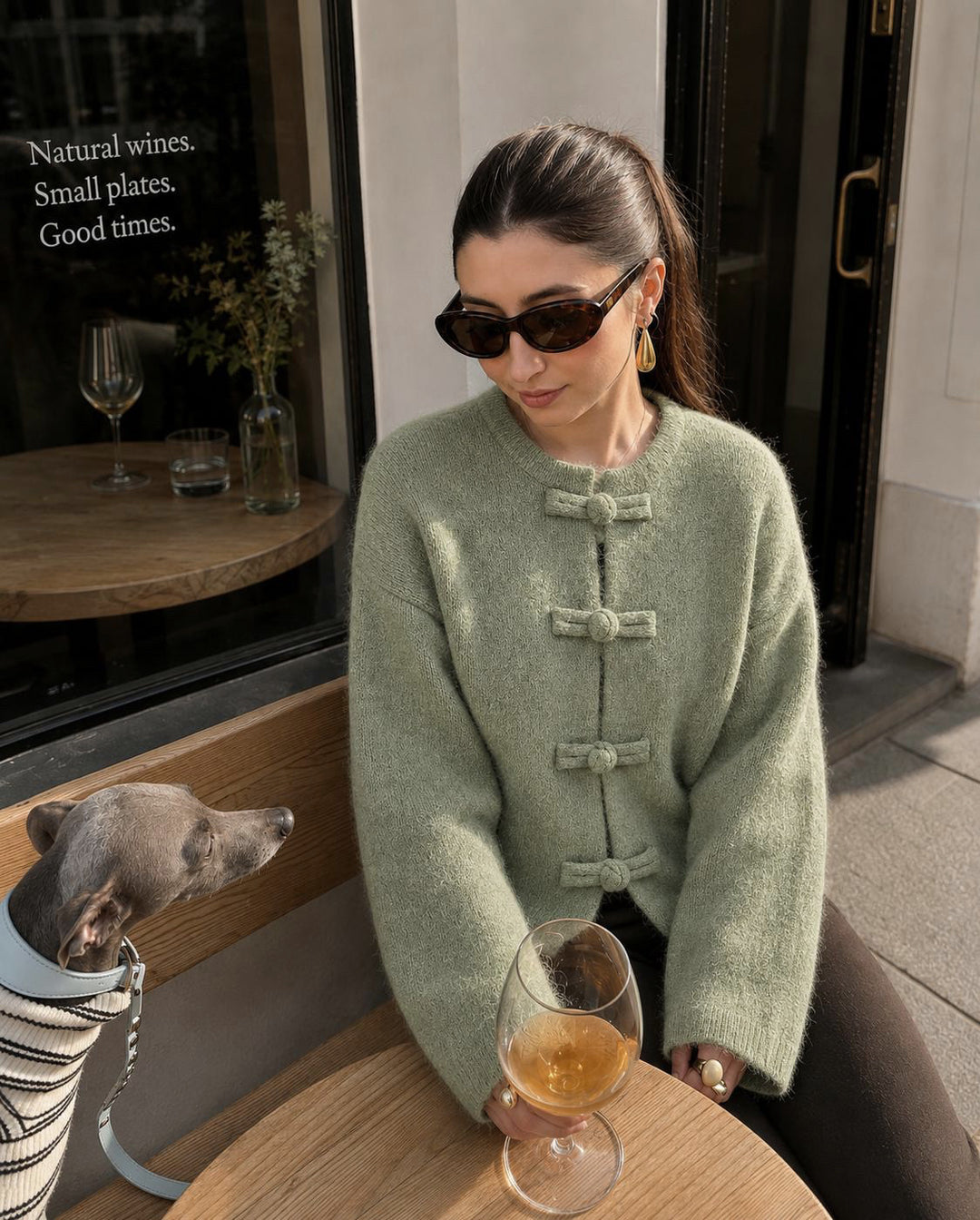 Pull gilet boutons asiatique En Vert 91070