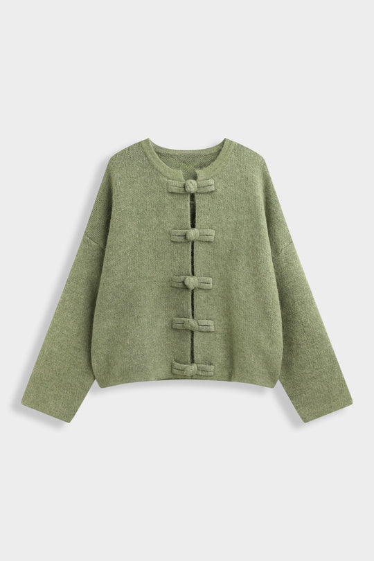 Pull gilet boutons asiatique En Vert 91070