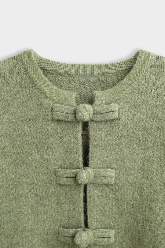 Pull gilet boutons asiatique En Vert 91070