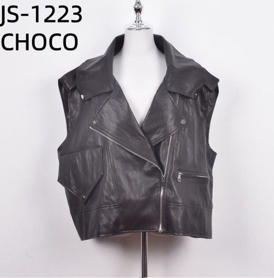 Veste similicuir sans manches choco 1223