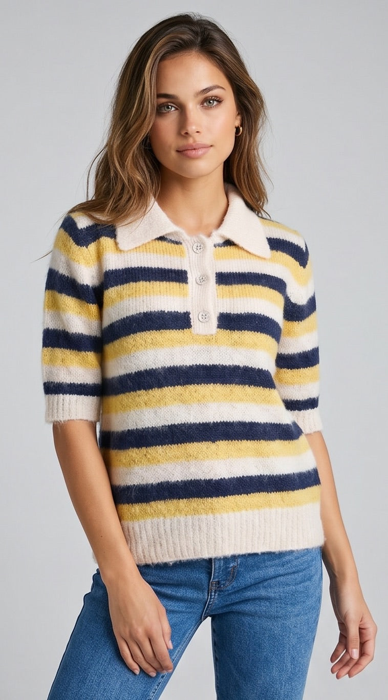 Pull rayure jaune 8626