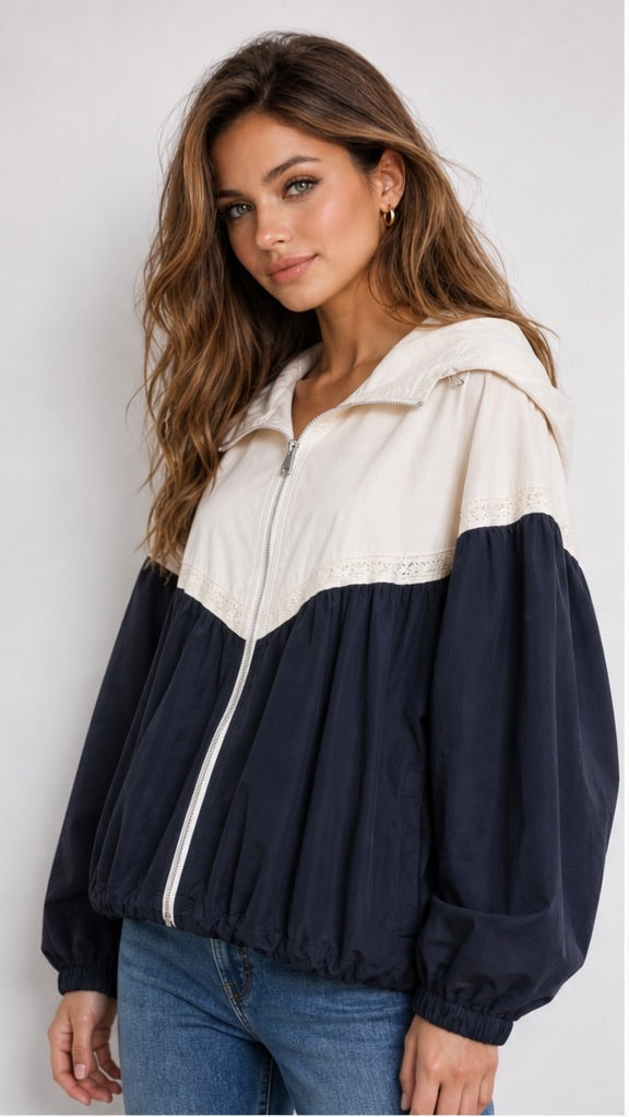 Veste capuche bi-coloris bleu 1267