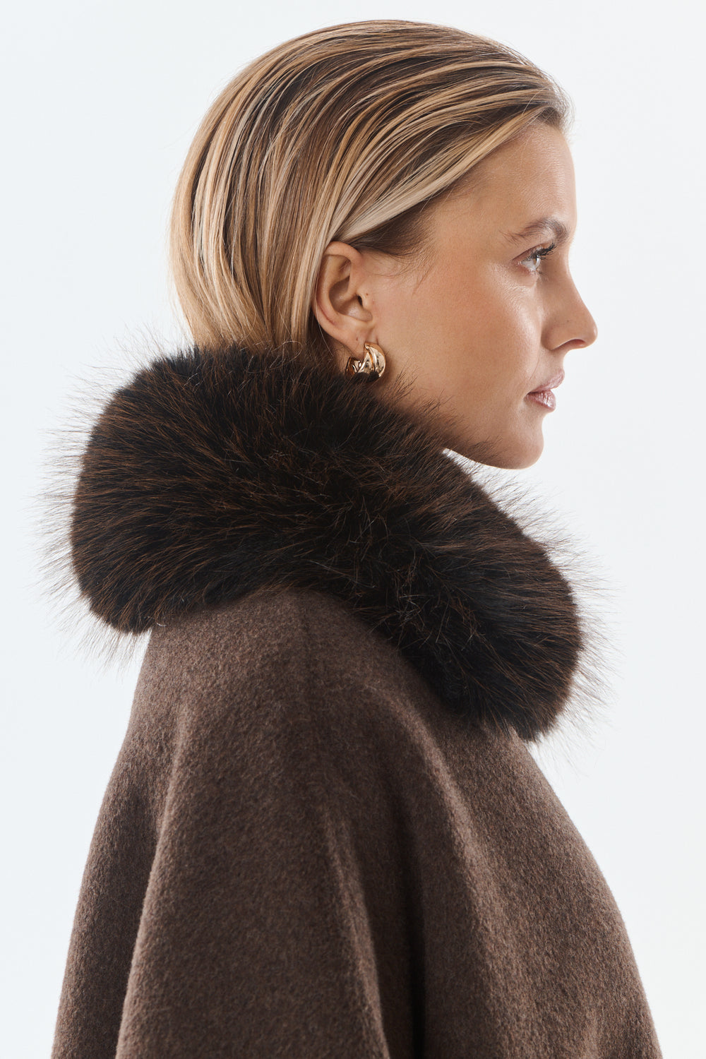 Veste laine col fourrure choco CLEMENTINE 9029