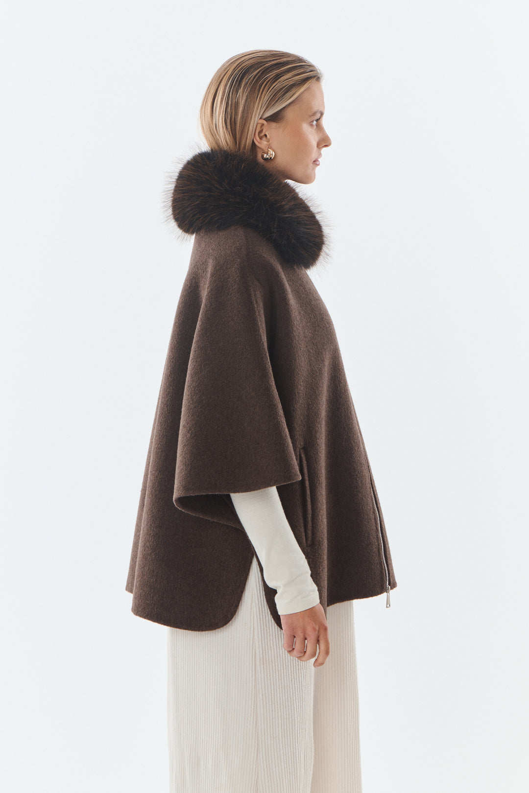 Veste laine col fourrure choco CLEMENTINE 9029
