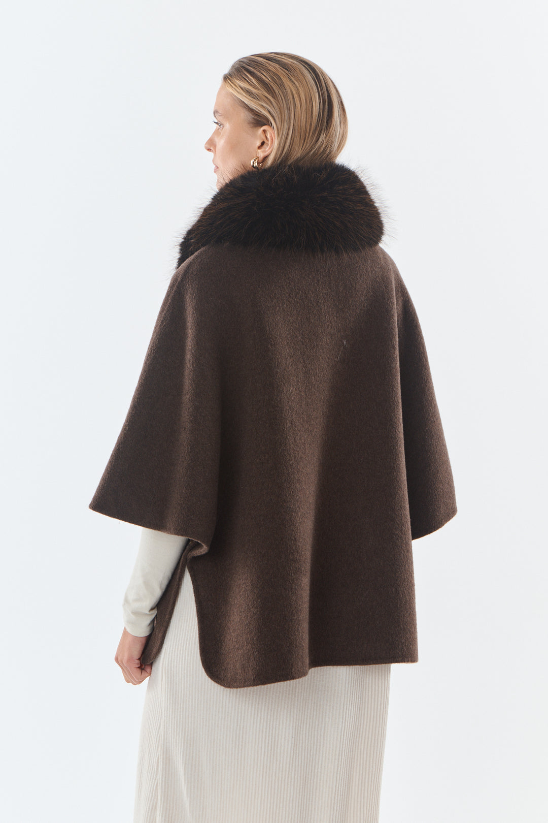 Veste laine col fourrure choco CLEMENTINE 9029
