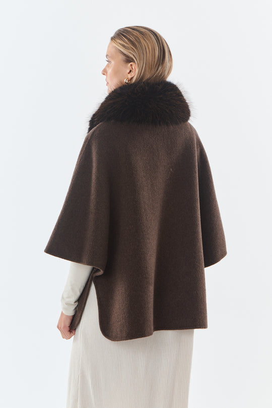 Veste laine col fourrure choco CLEMENTINE 9029