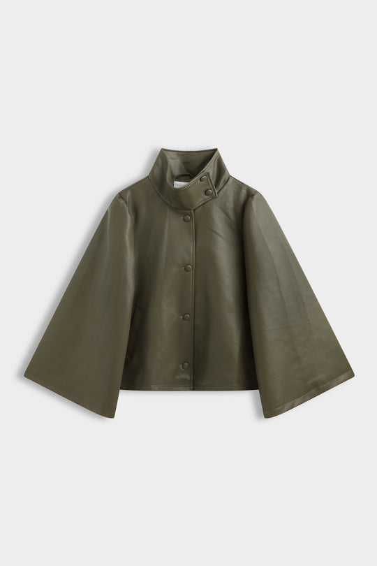Veste similicuir manches larges kaki Cv2220