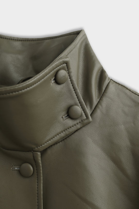 Veste similicuir manches larges kaki Cv2220