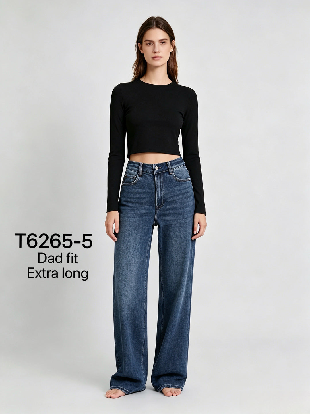 Jean droit extra long Bleu foncé T6265-5