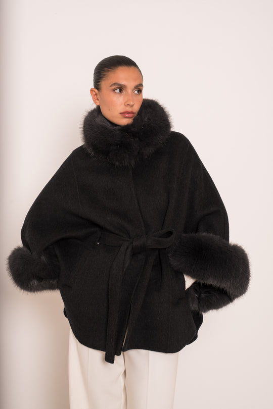 Manteau laine aux fourrures Gris 26134