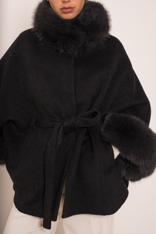 Manteau laine aux fourrures Gris 26134